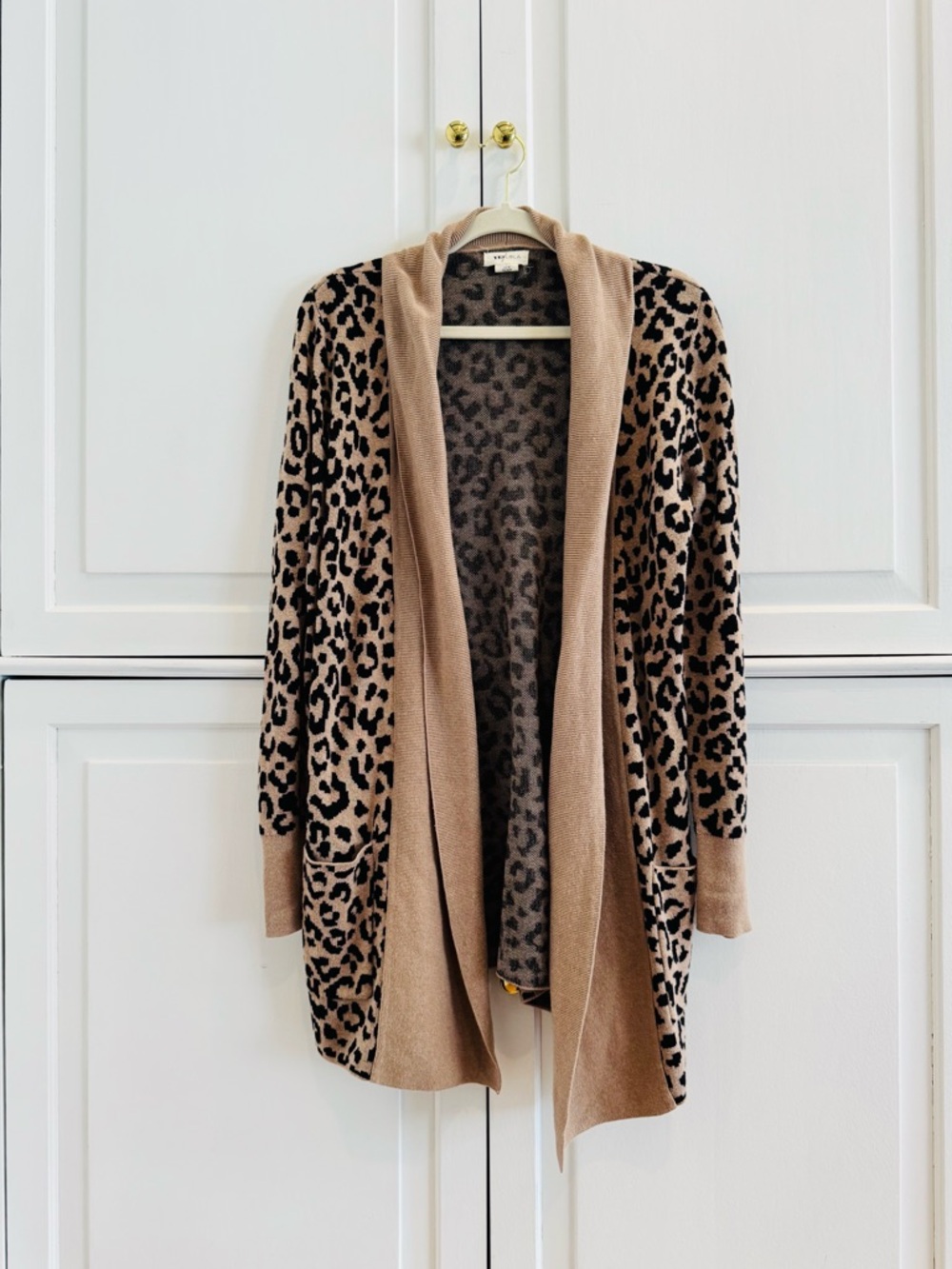 Leopard Print Open-Front Cardigan Sweater - Camel